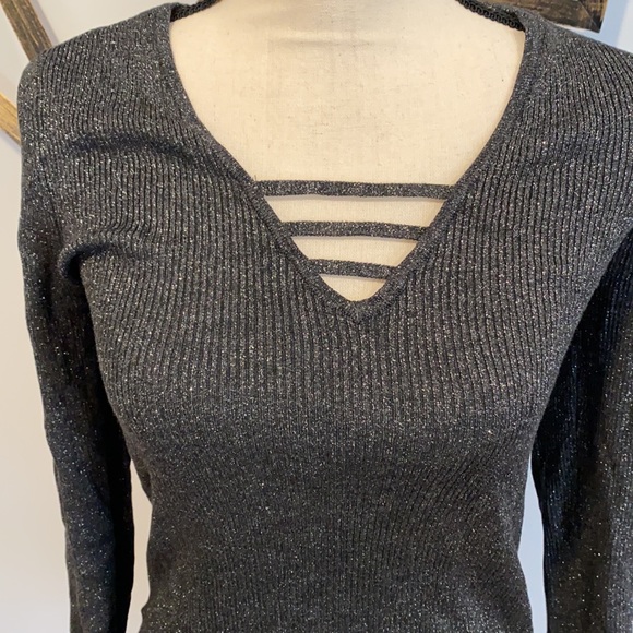 Express Gray & Silver Ribbed Sweater - Picture 2 of 3